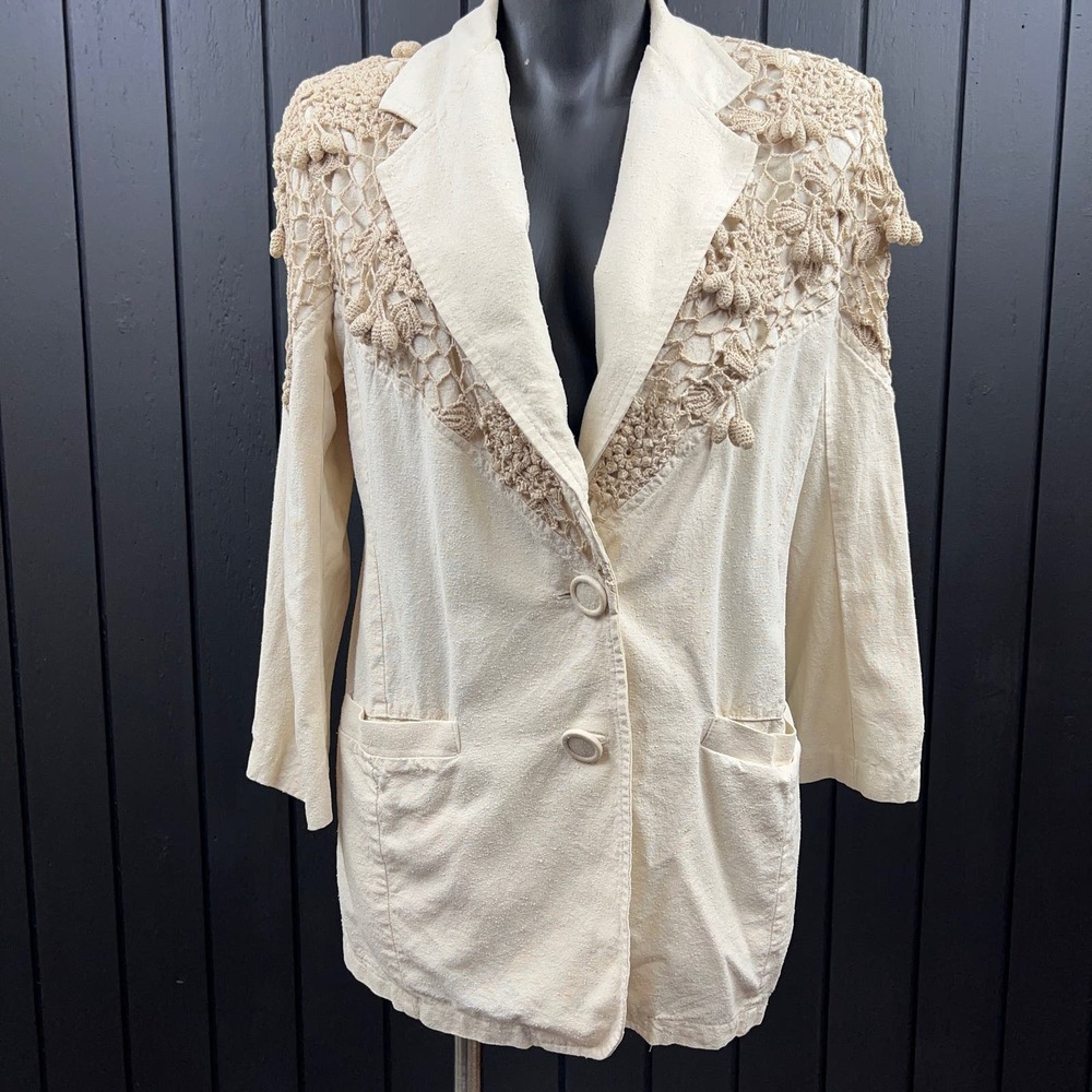 Vintage Nordstrom Gallery 100% Silk Crochet Applique Oversized Blazer Medium
